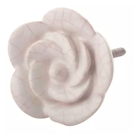 White Pink Crackle Medium Rose Flower Ceramic Knobs